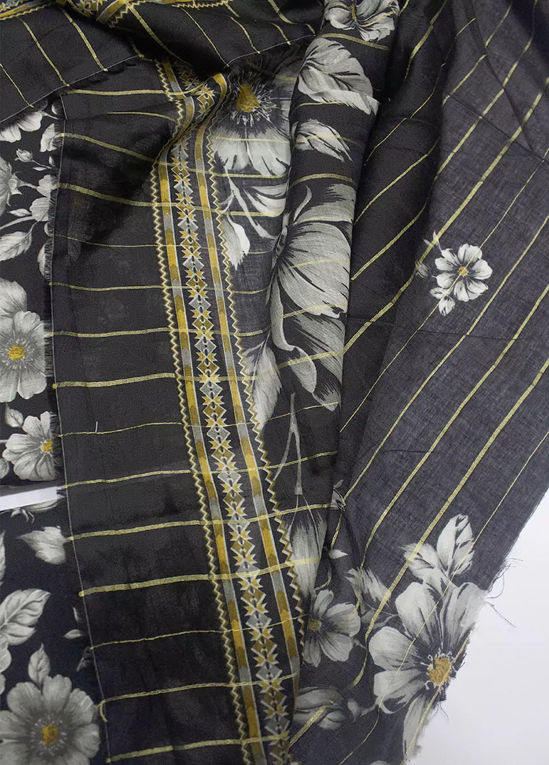 3 Piece Printed Black Color Unstitched Suit - Image 3