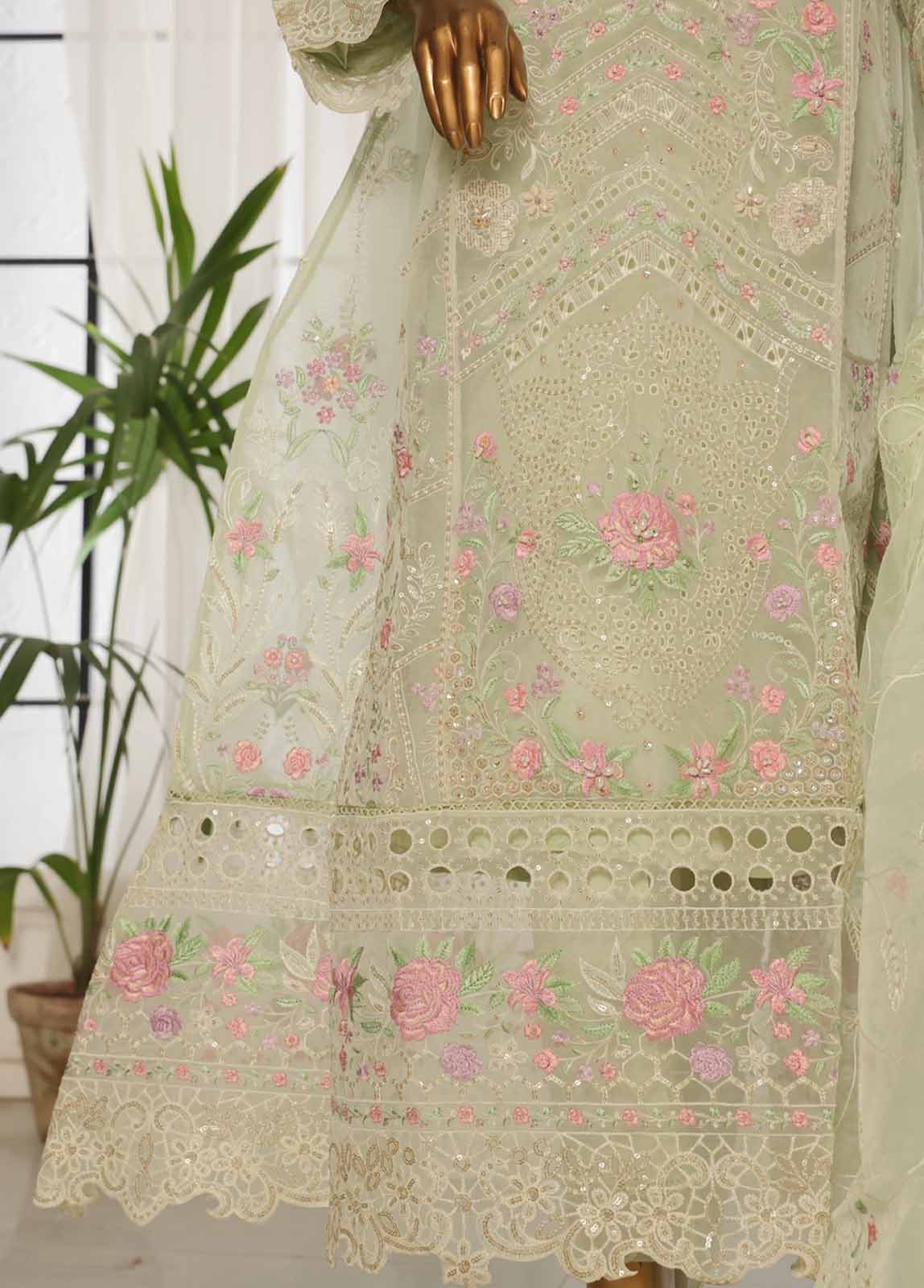 RTS-015 F- 3 Piece Organza Stitched Suit - Image 3