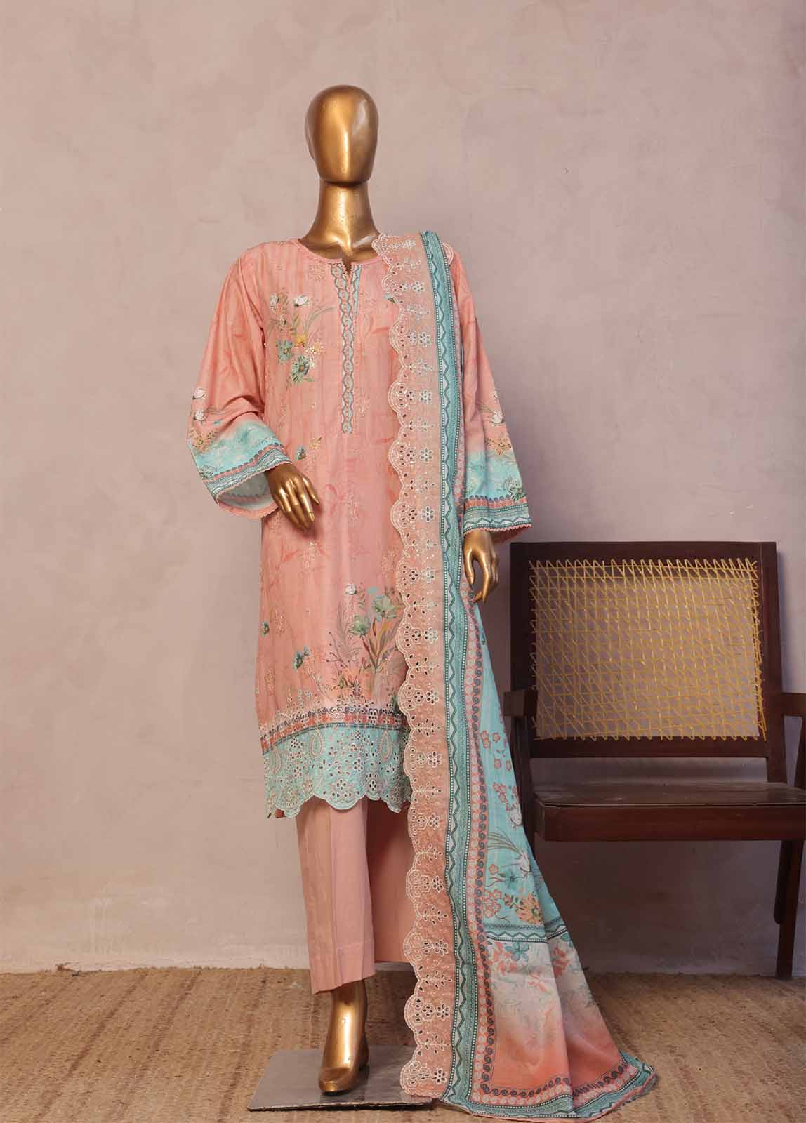 SMED-023 -3 Piece Embroidered Stitched Suit - Image 3