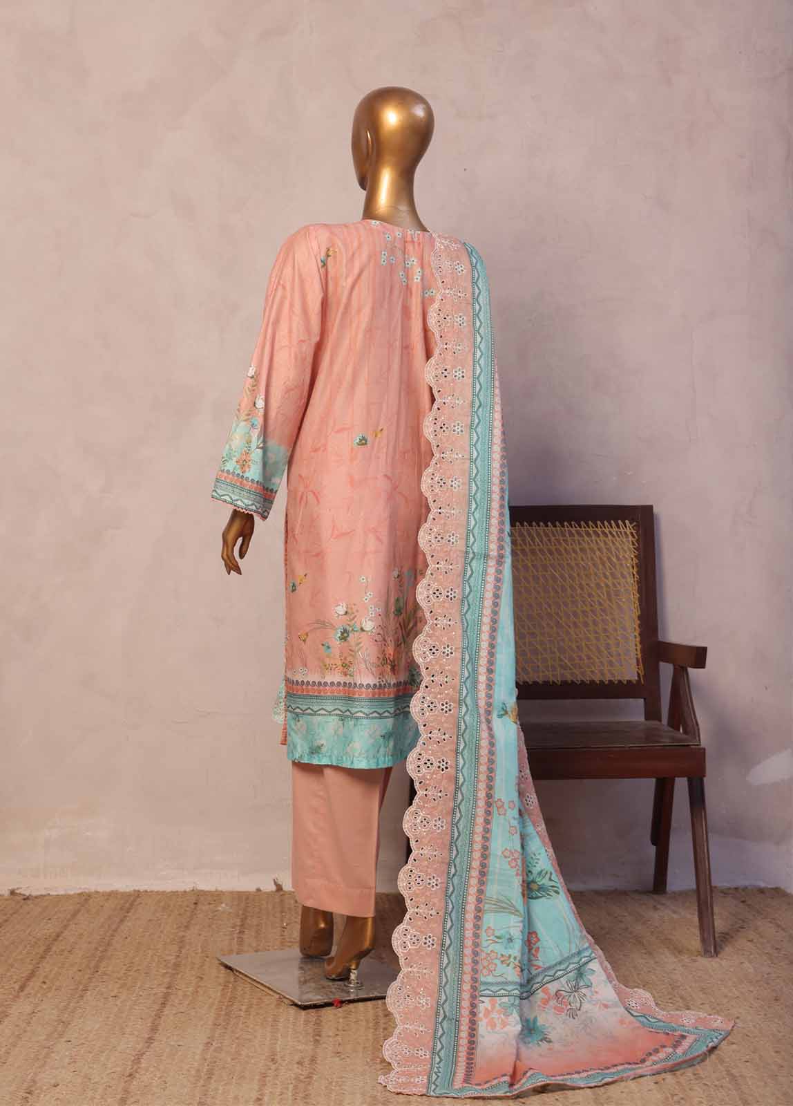 SMED-023 -3 Piece Embroidered Stitched Suit - Image 4