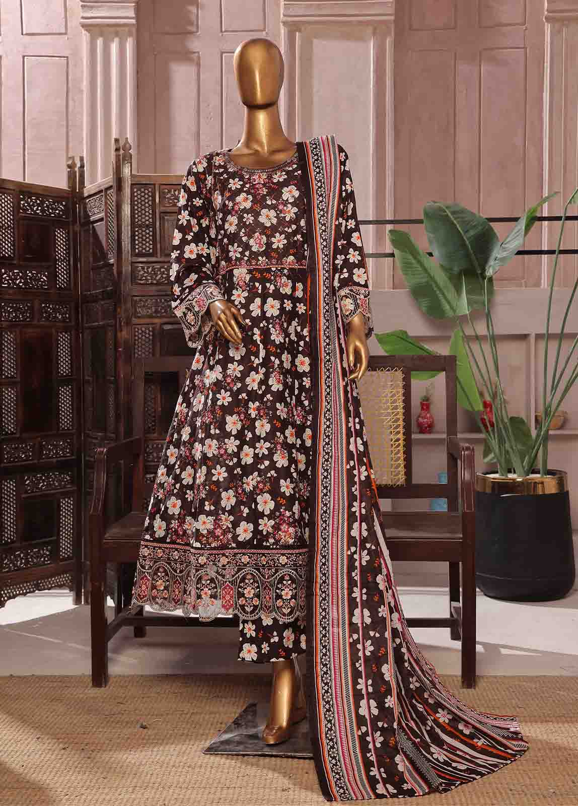 SMFR-0805-3 Piece Lawn Embroidered Frock Style Suit - Image 4
