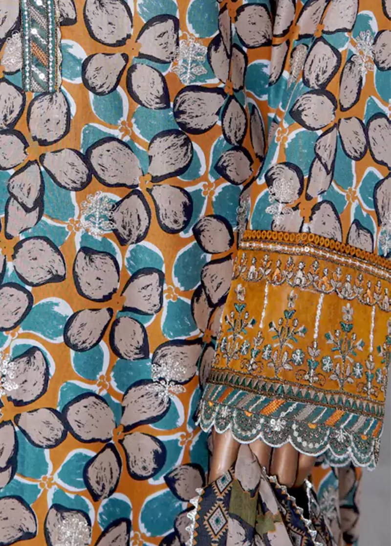 WCEMB-2516-F- 3 Piece Embroidered Cotton Stitched Suit - Image 3