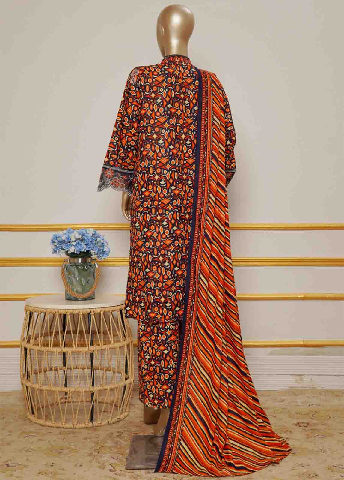 WKE-035- 3 Piece Khaddar Emboidered Stitched Suit - Image 4