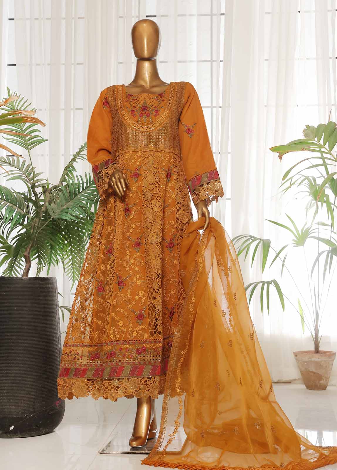 ZEF-2061 F- 3 Piece Organza Stitched Suit - Image 5